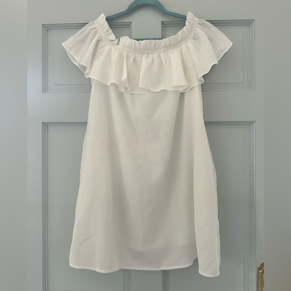 Ruffle Shoulder White Mini Dress